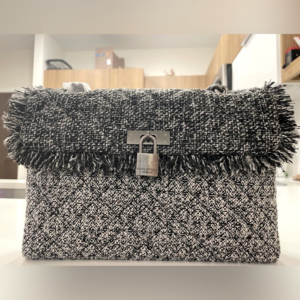 Kurt Geiger Tweed Brixton Sparkle Dual Shoulder Lock Bag